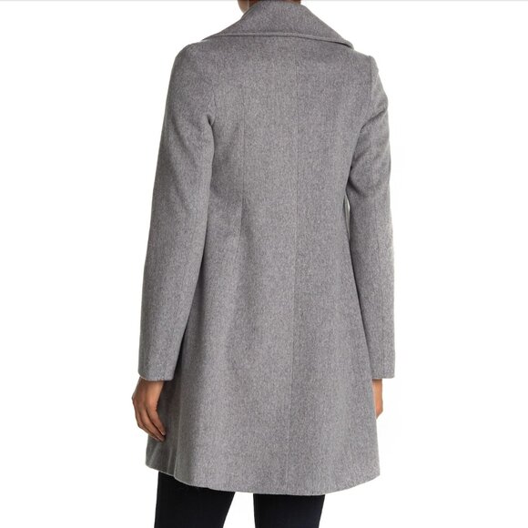 New w/Tags Fleurette Notch Collar Double Breasted Wool Coat in Grey Heather, 14 - Picture 11 of 14